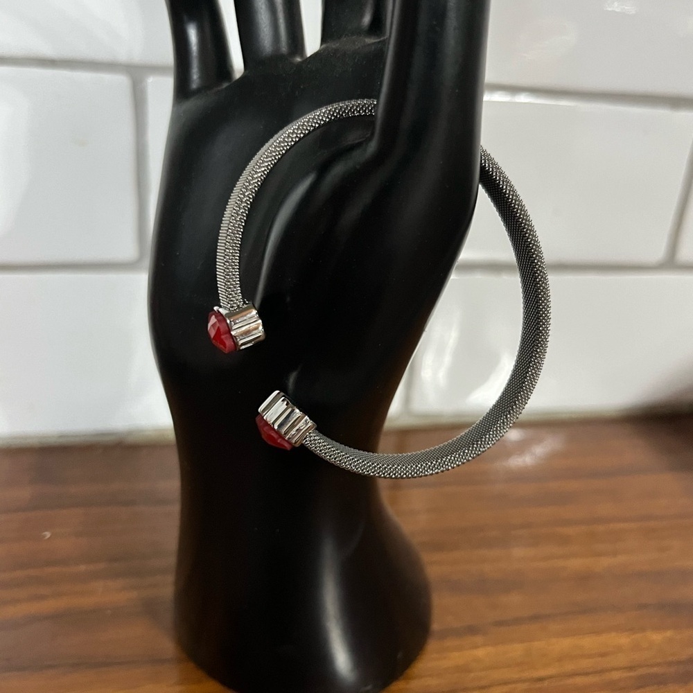 Modern Red and Silver Open-Ended Bracelet